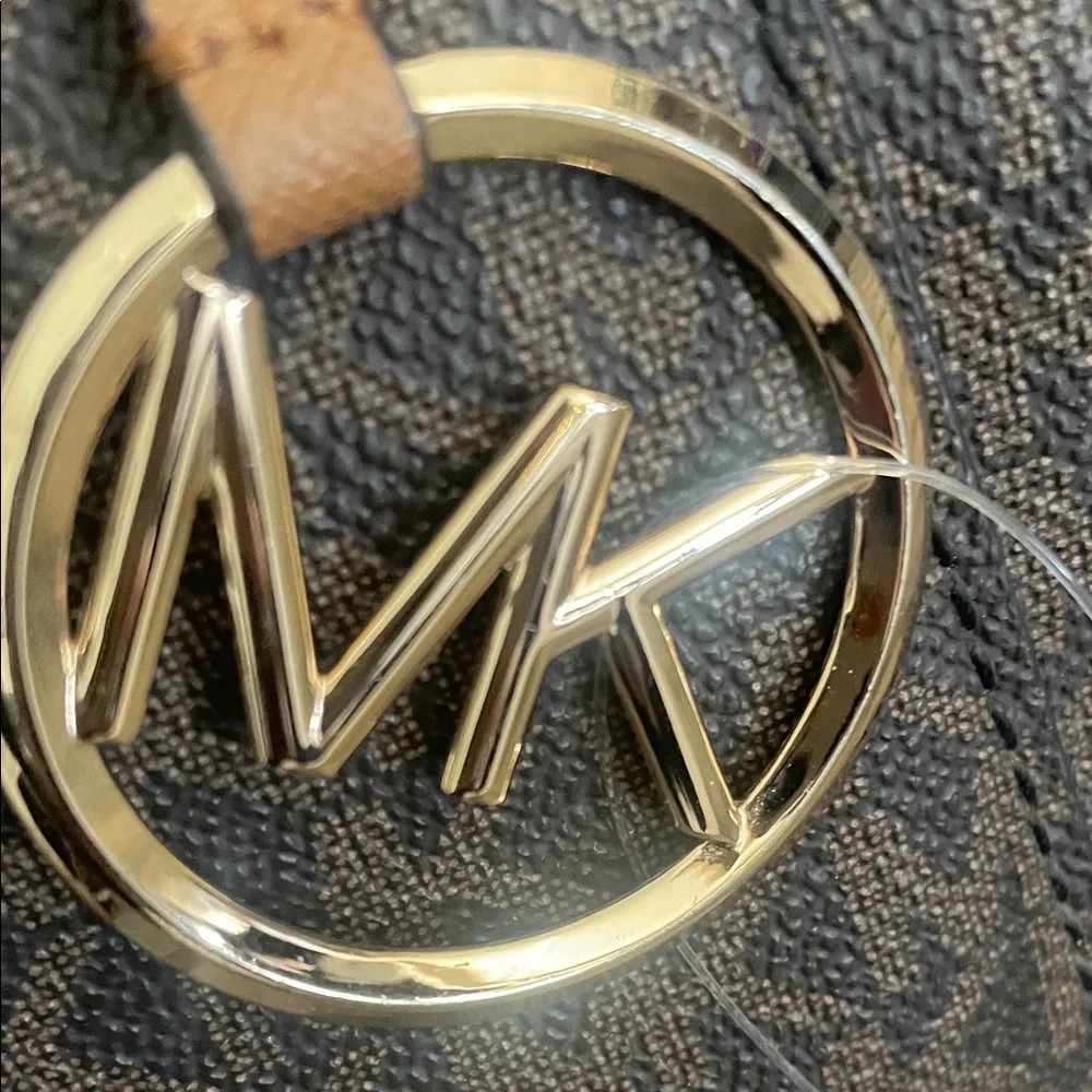 Michael Kors Brown MK Signature Tote with Tan Trim and Gold Accent - Picture 3 of 9